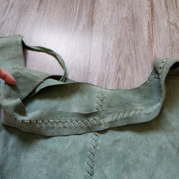 Haute Hippe Suede Leather Sage Green Shoulder Bag Purse & Wallet Boho Sz M - Picture 16 of 16